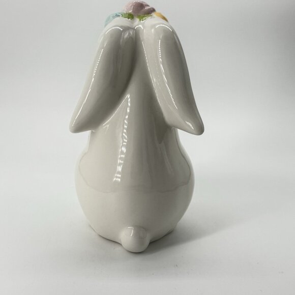 VTG White Easter Ceramic Bunny Rabbit With Roses And A Book - Picture 7 of 10